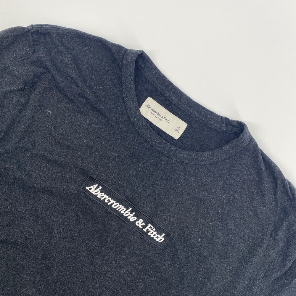 Abercrombie Fitch T-Shirt Mens XL‎ Grey Embroidered Spellout Soft AF Y2K Slub